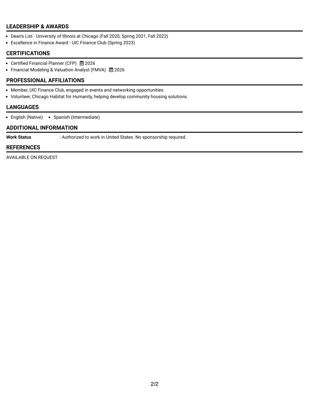 Resume Example Page 2