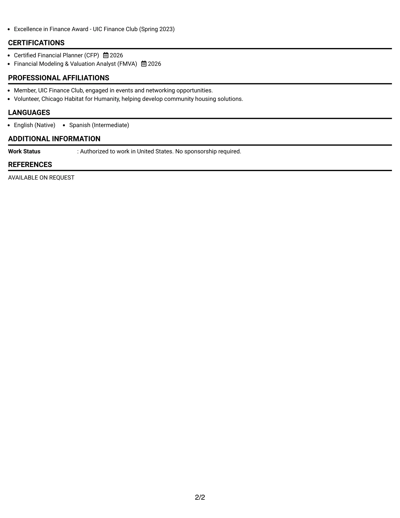 Resume Example Page 2