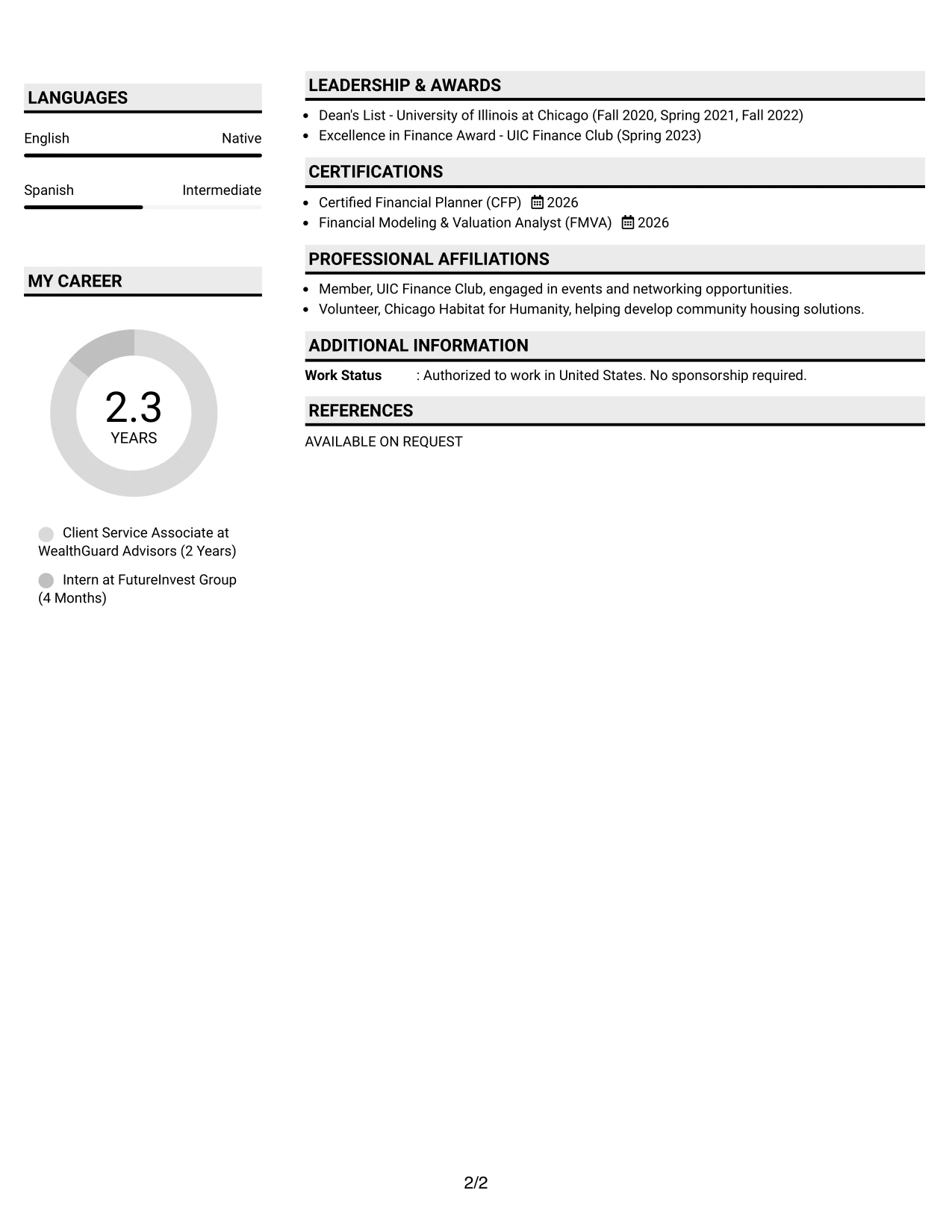 Resume Example Page 2