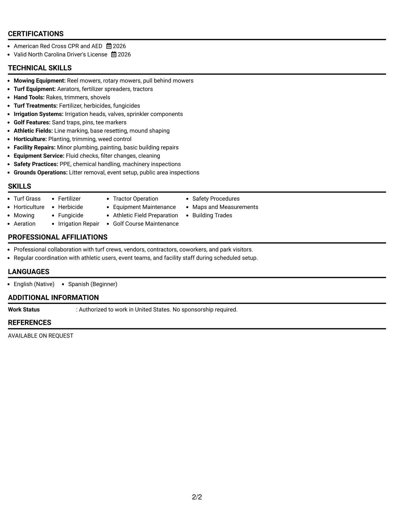Resume Example Page 2
