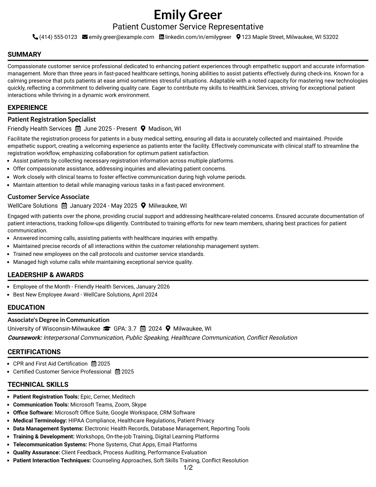 Resume Example Page 1