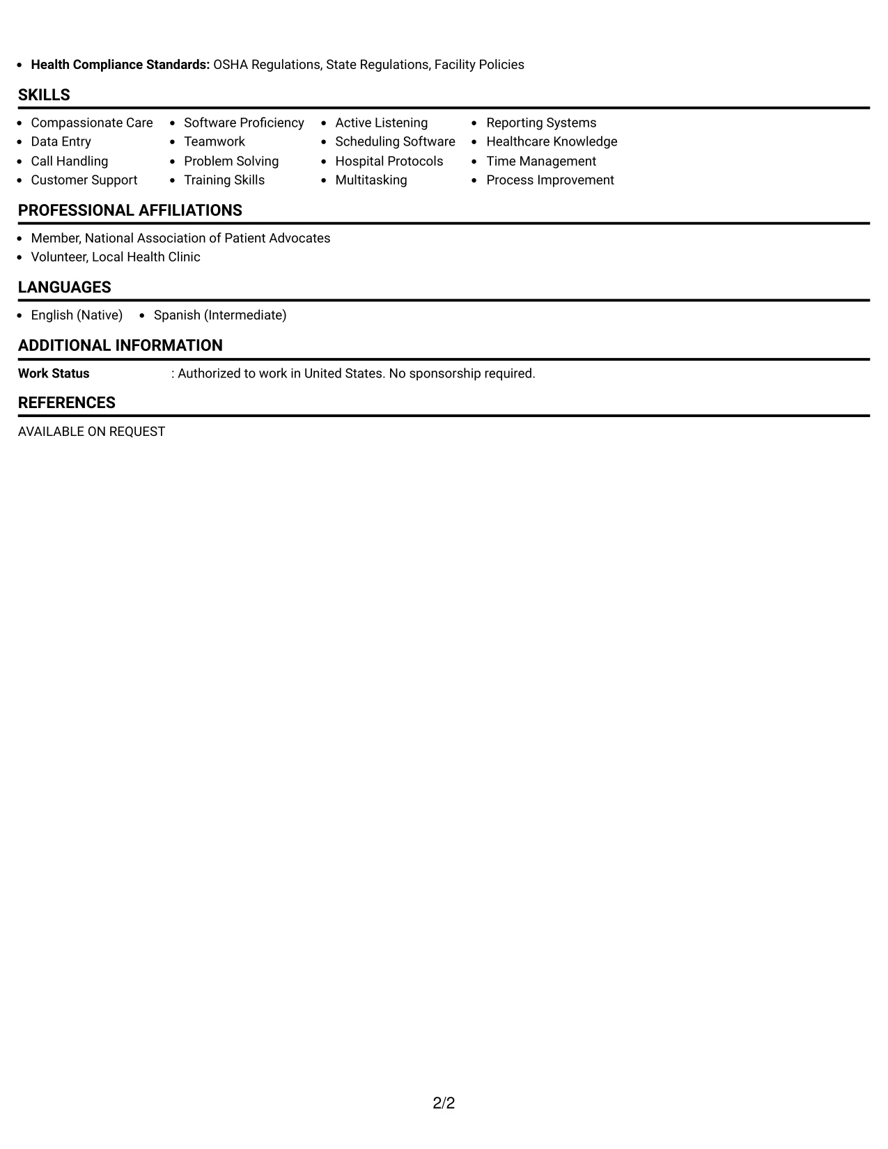 Resume Example Page 2
