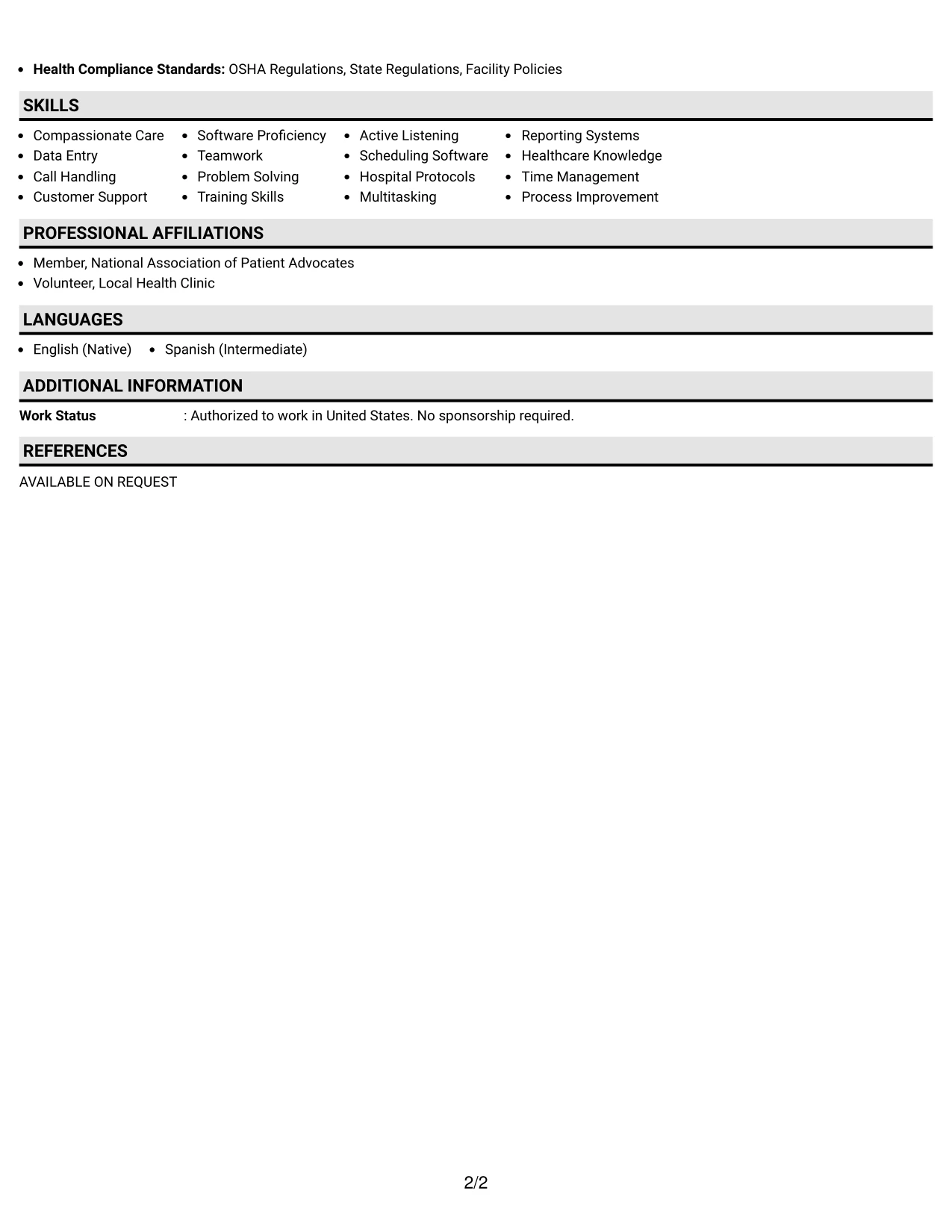 Resume Example Page 2