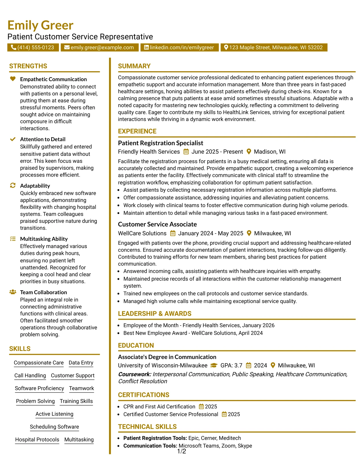 Resume Example Page 1