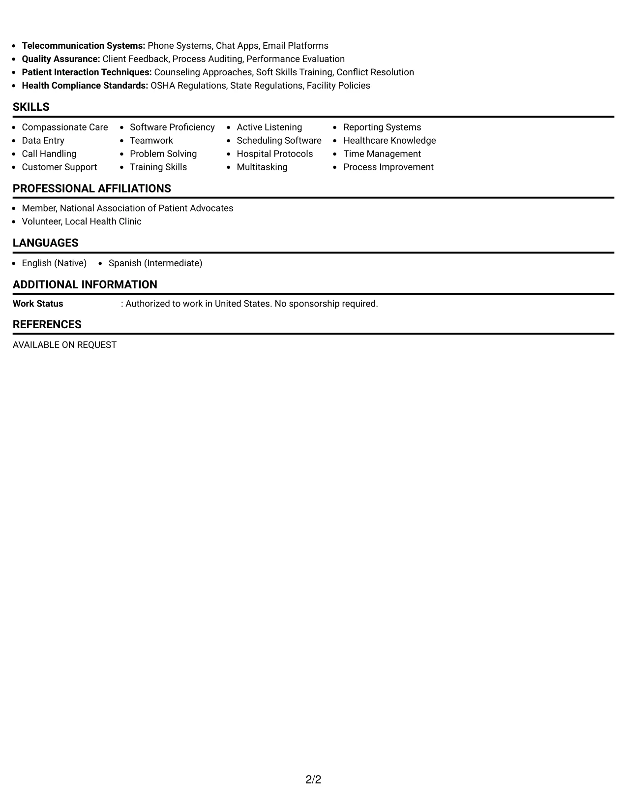 Resume Example Page 2