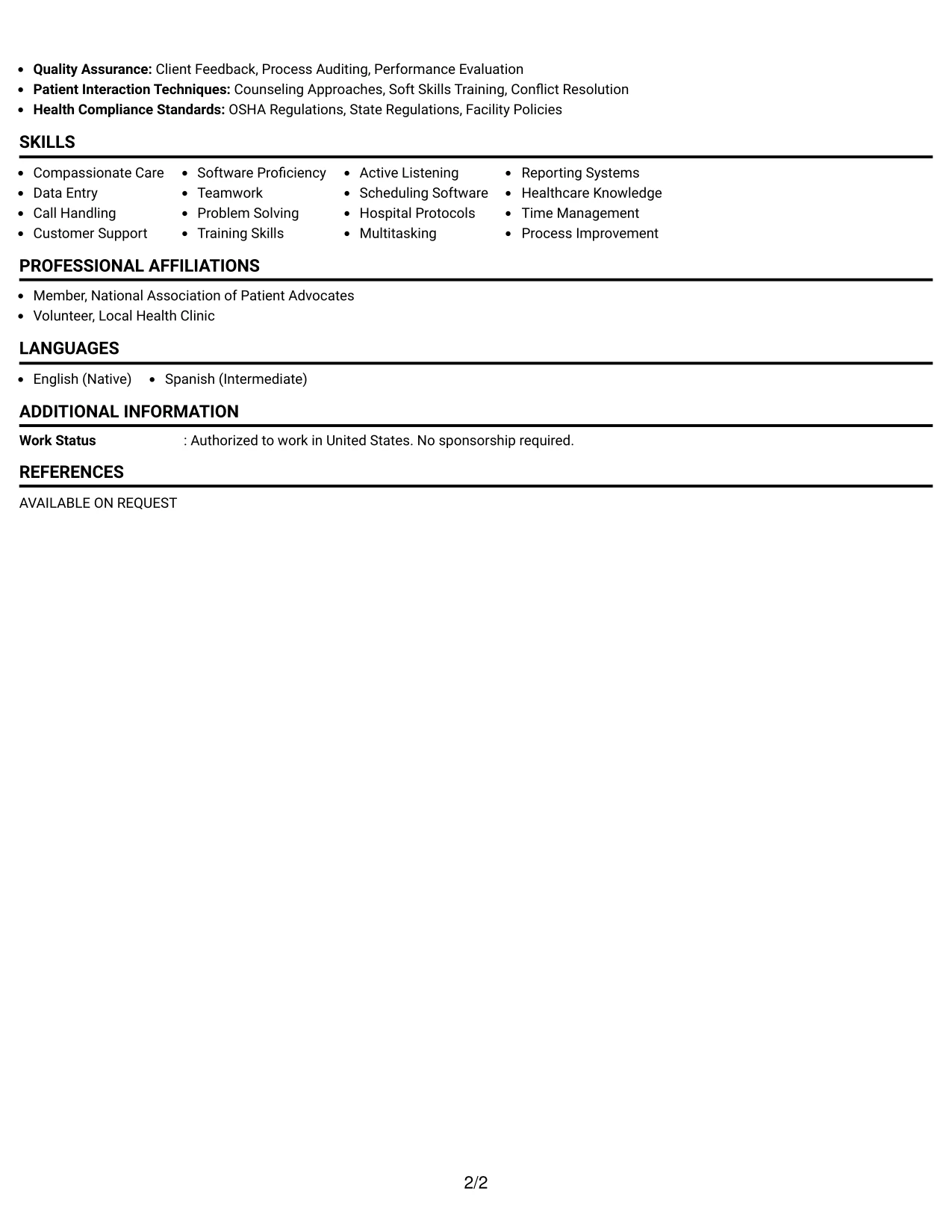 Resume Example Page 2