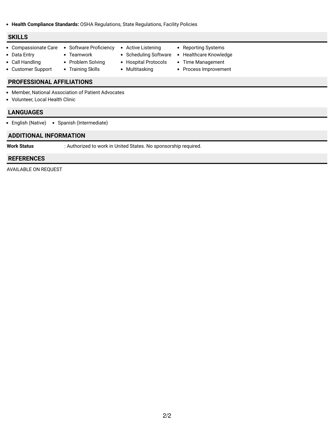 Resume Example Page 2