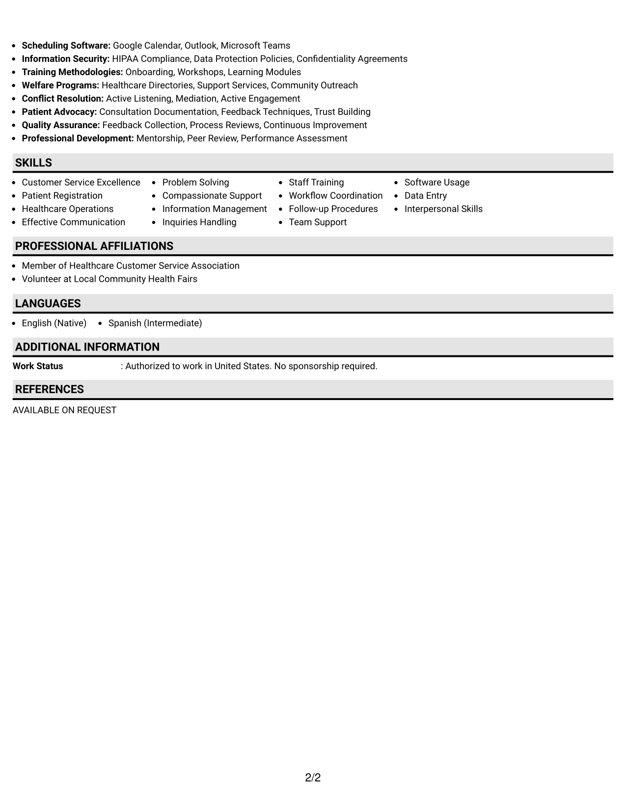 Resume Example Page 2