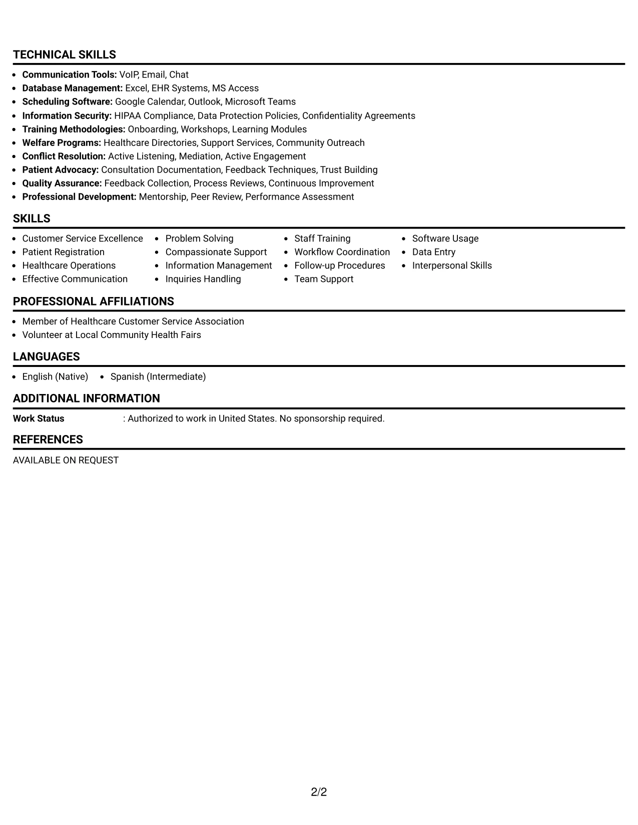 Resume Example Page 2