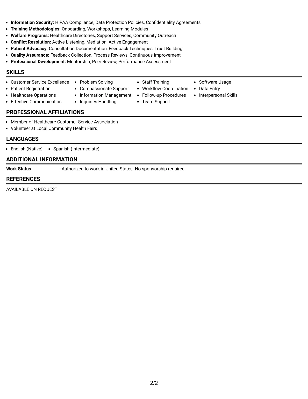 Resume Example Page 2