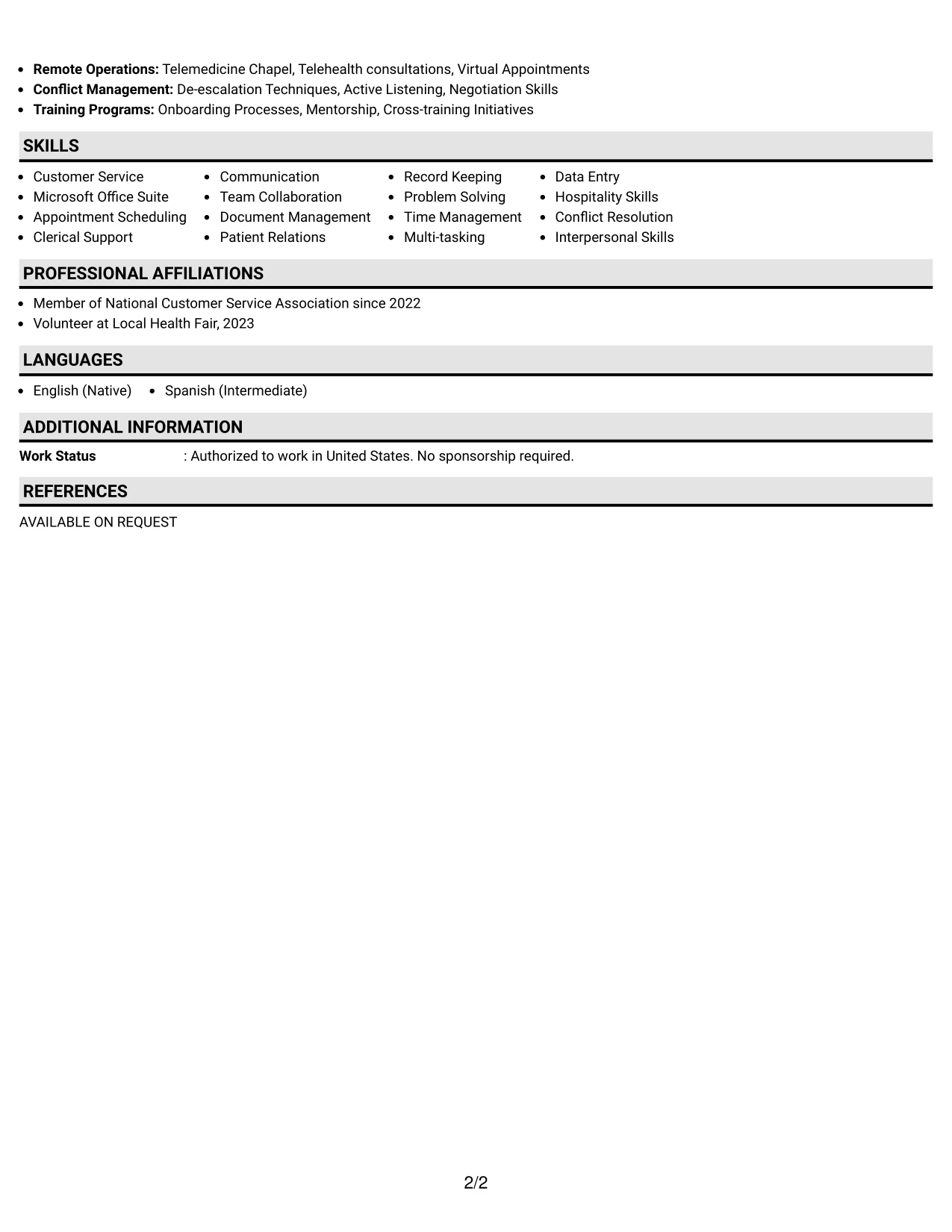Resume Example Page 2