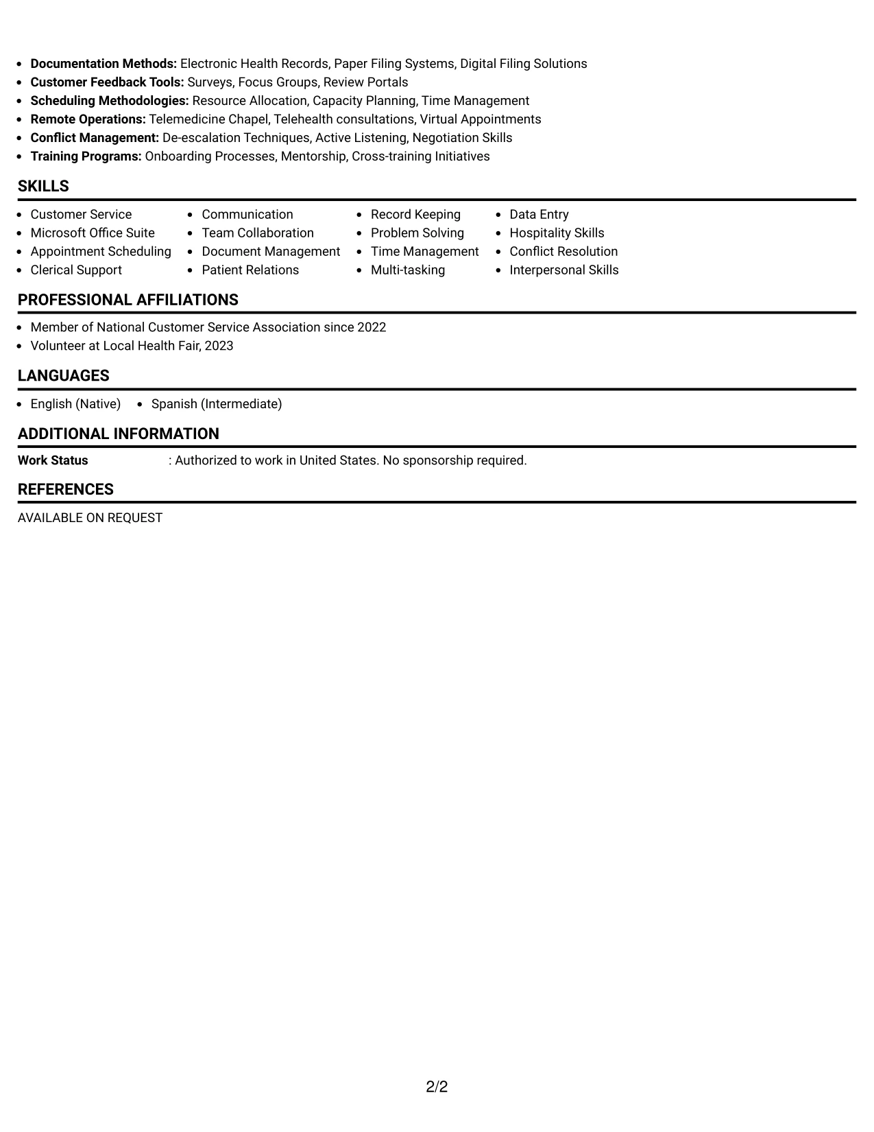 Resume Example Page 2