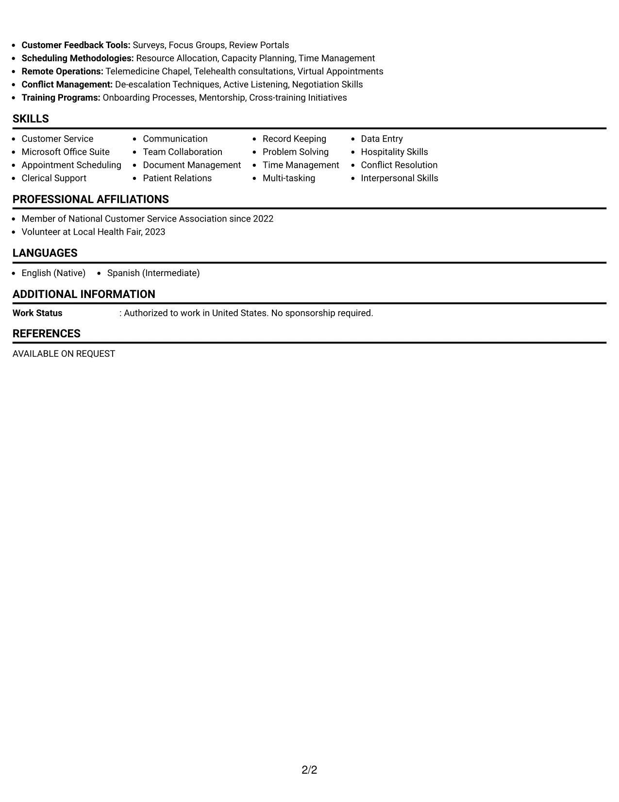 Resume Example Page 2
