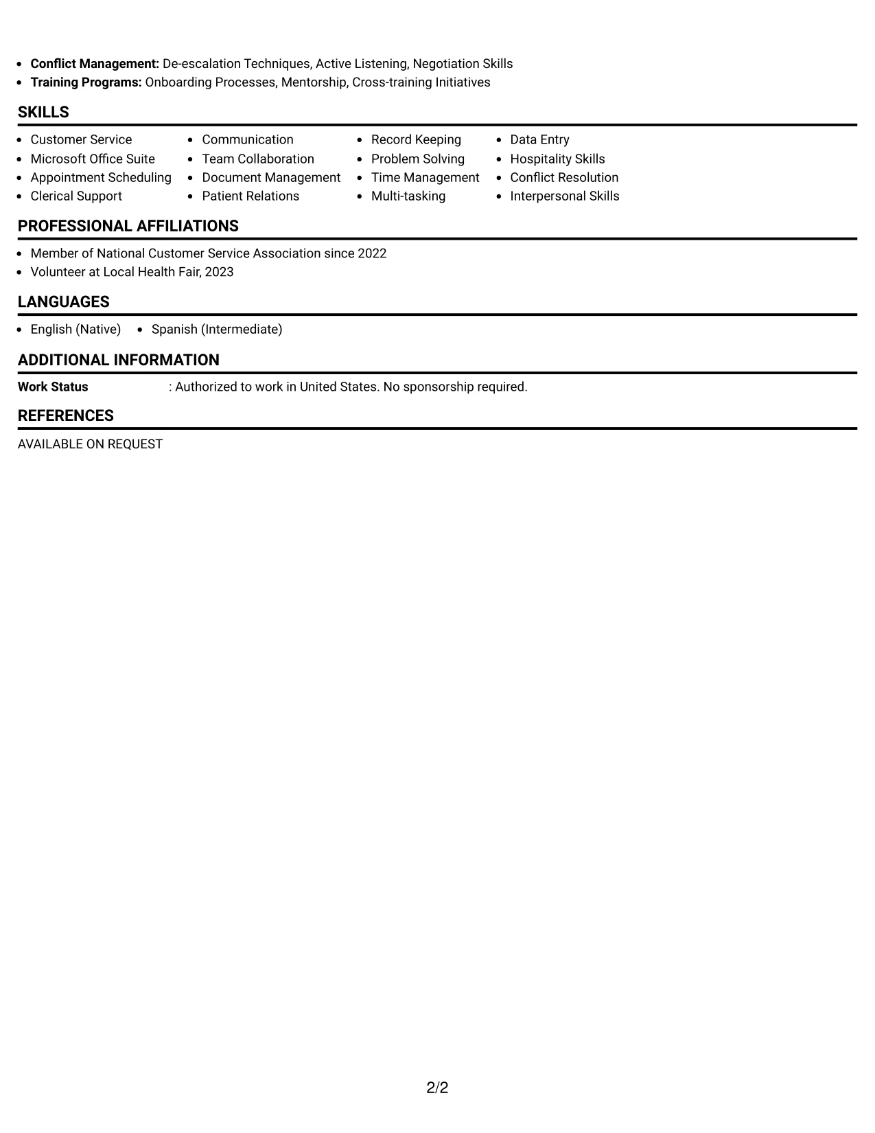 Resume Example Page 2