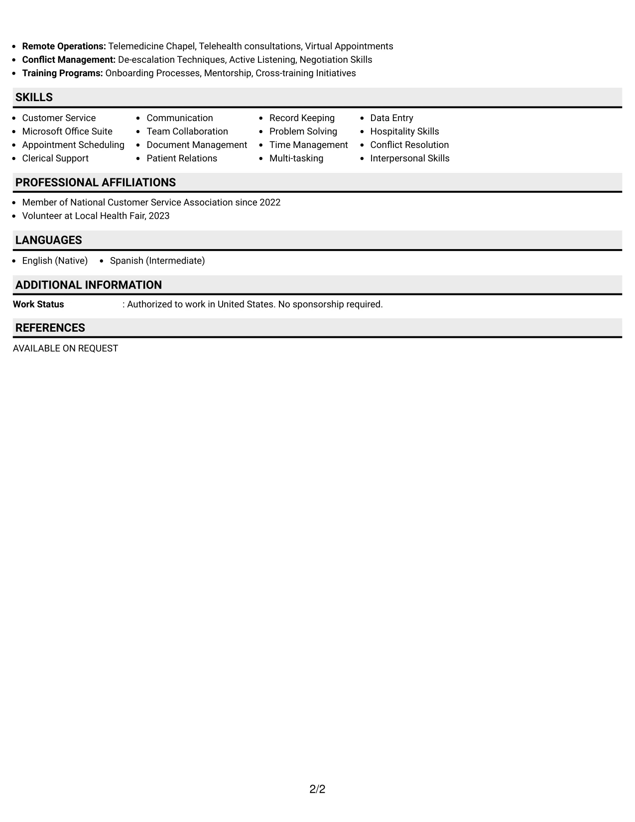 Resume Example Page 2