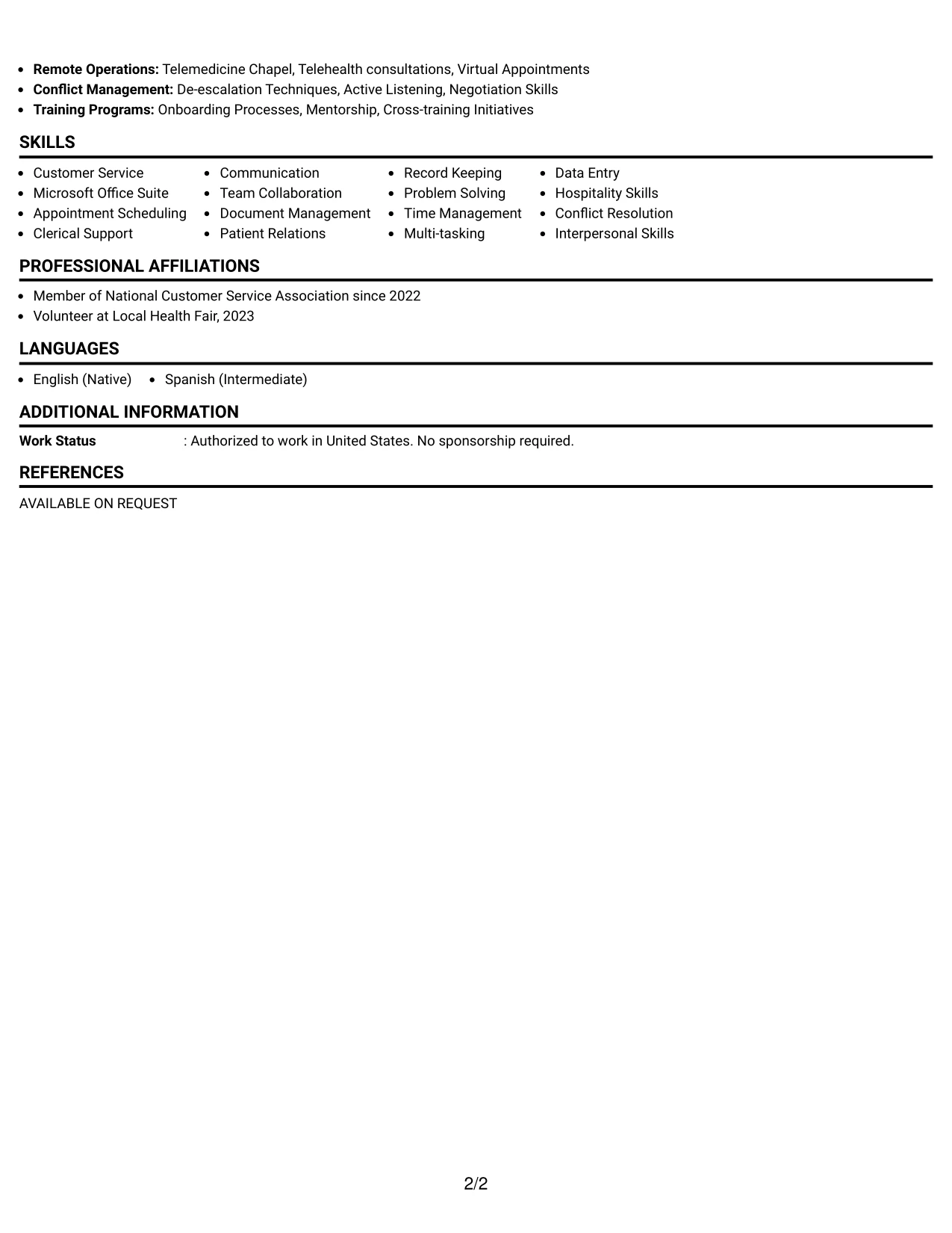 Resume Example Page 2