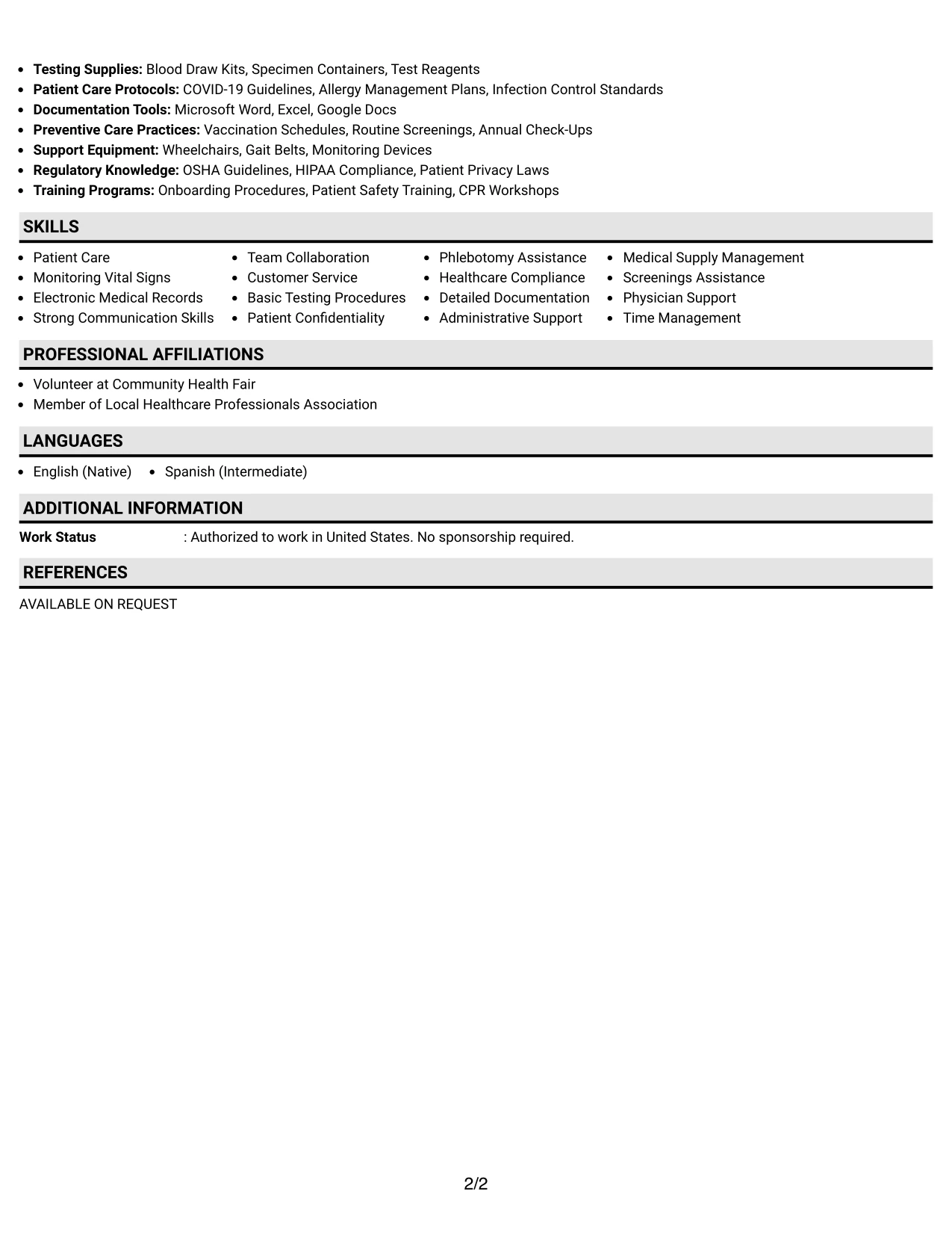 Resume Example Page 2