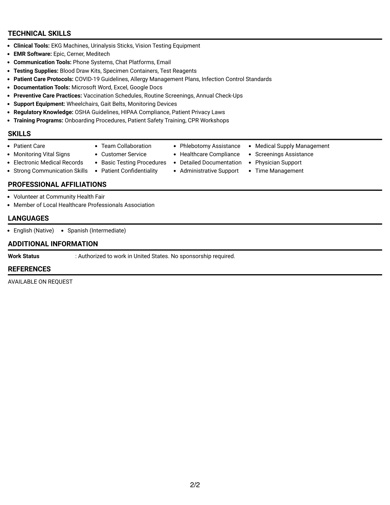 Resume Example Page 2