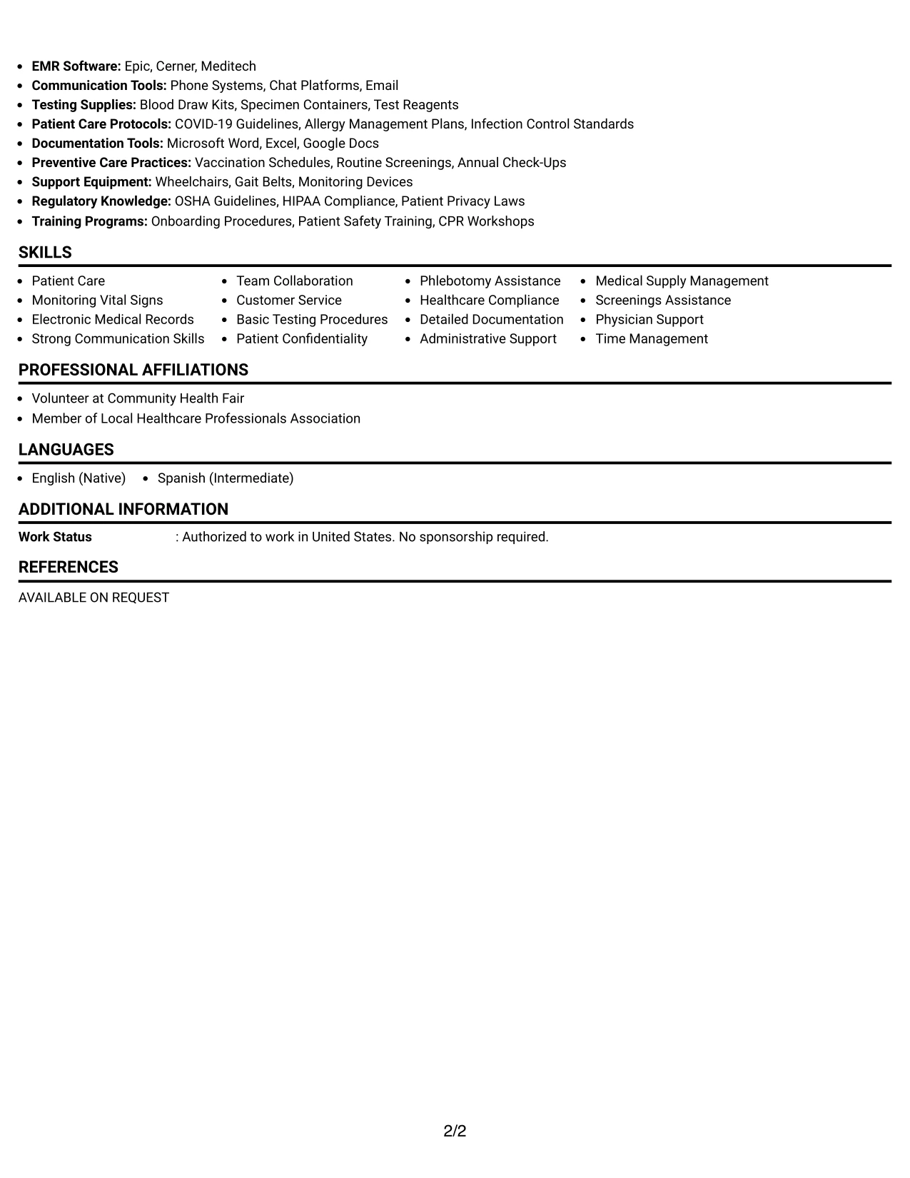 Resume Example Page 2
