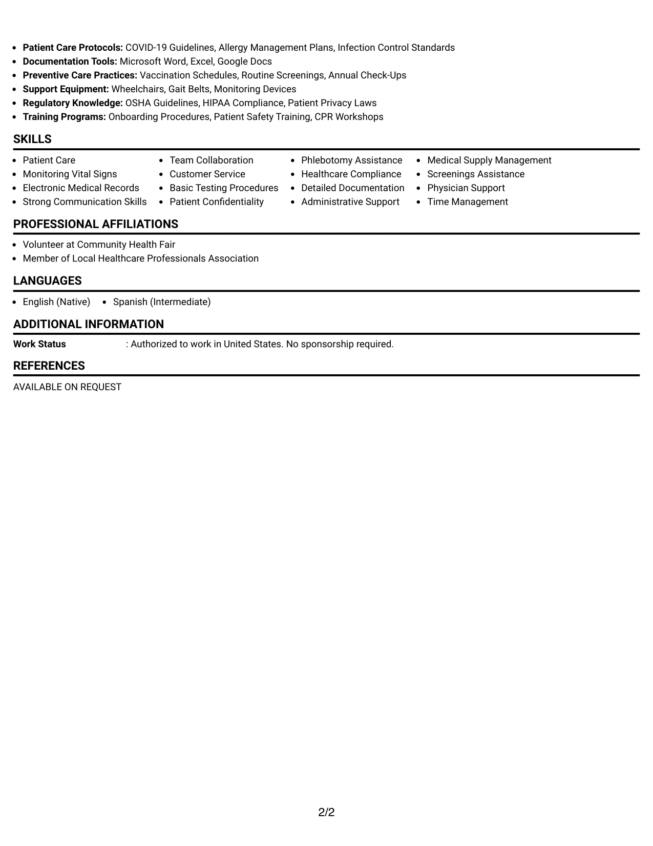 Resume Example Page 2