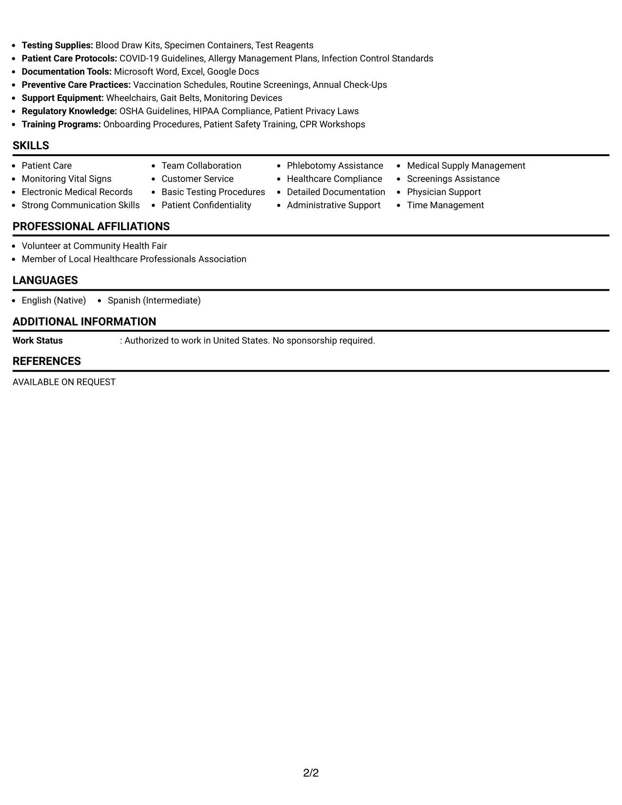 Resume Example Page 2