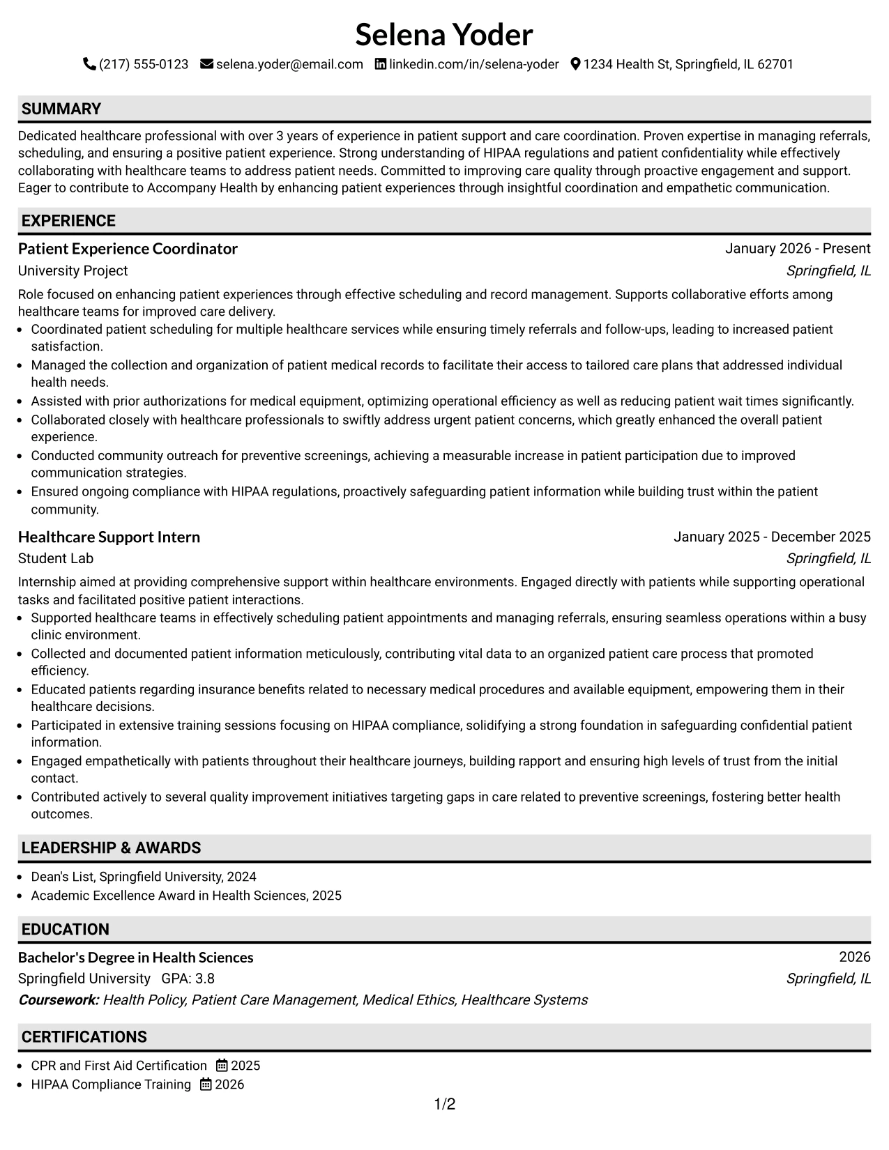 Resume Example Page 1
