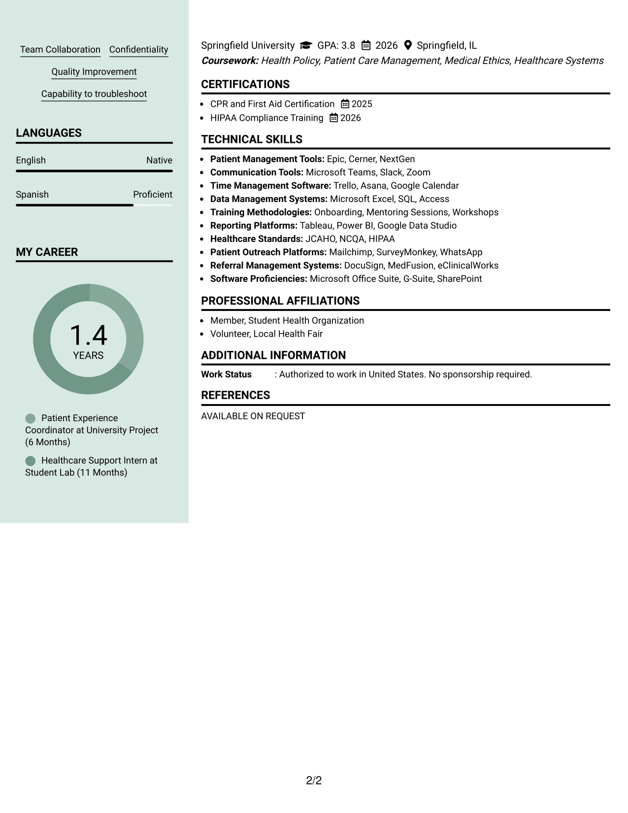 Resume Example Page 2