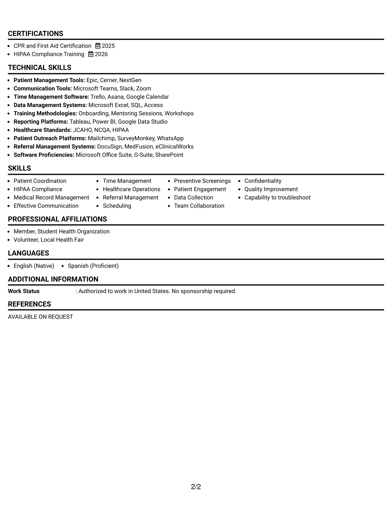 Resume Example Page 2