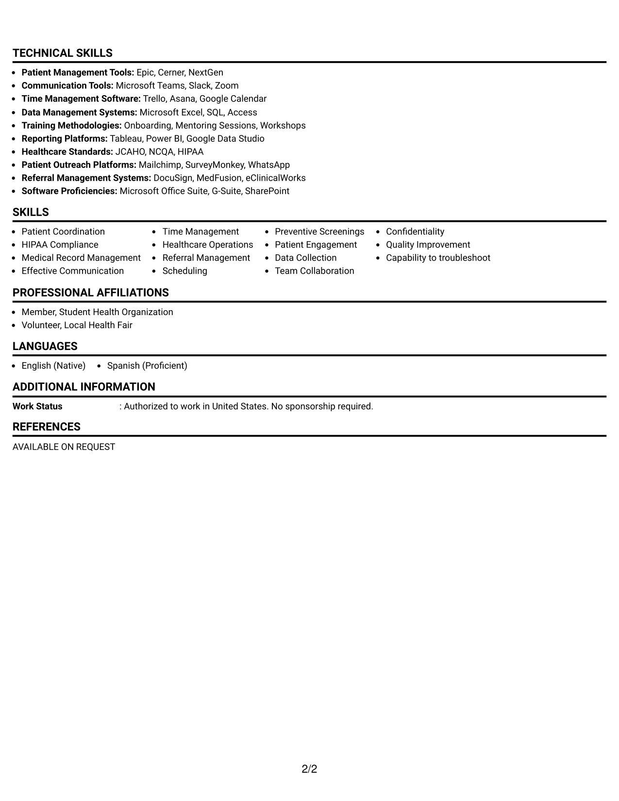 Resume Example Page 2