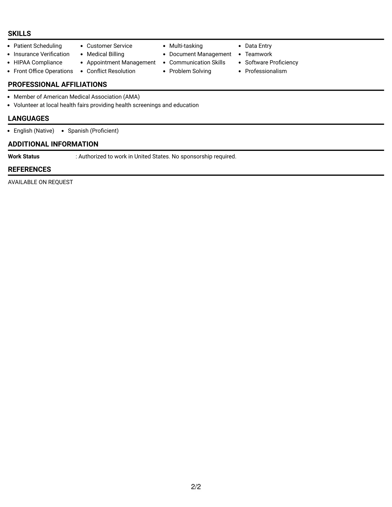 Resume Example Page 2