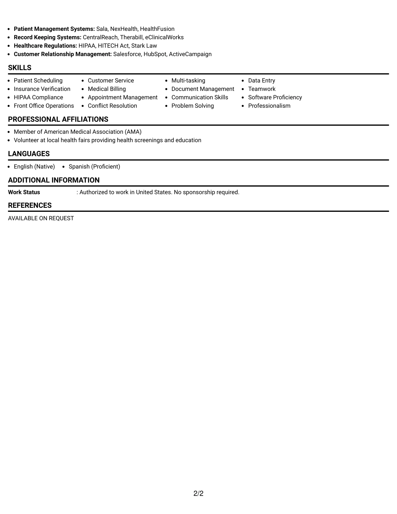 Resume Example Page 2