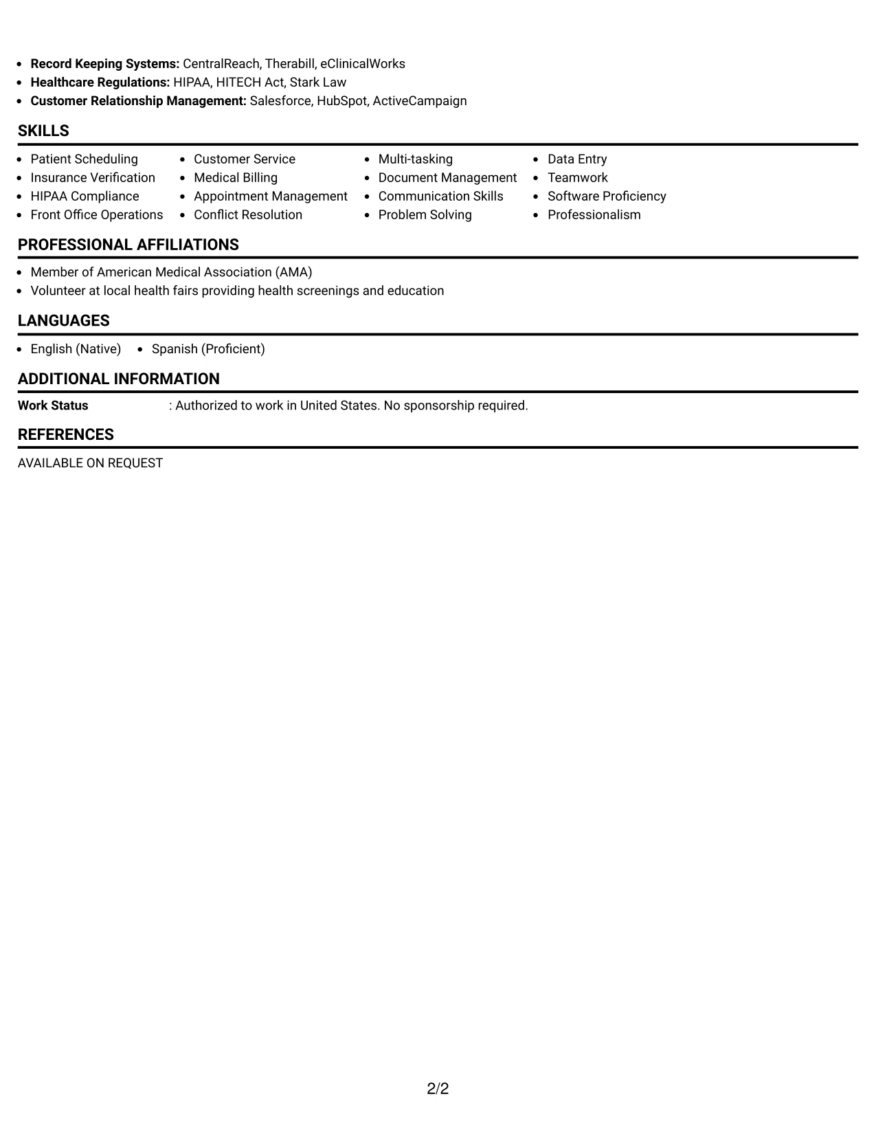 Resume Example Page 2