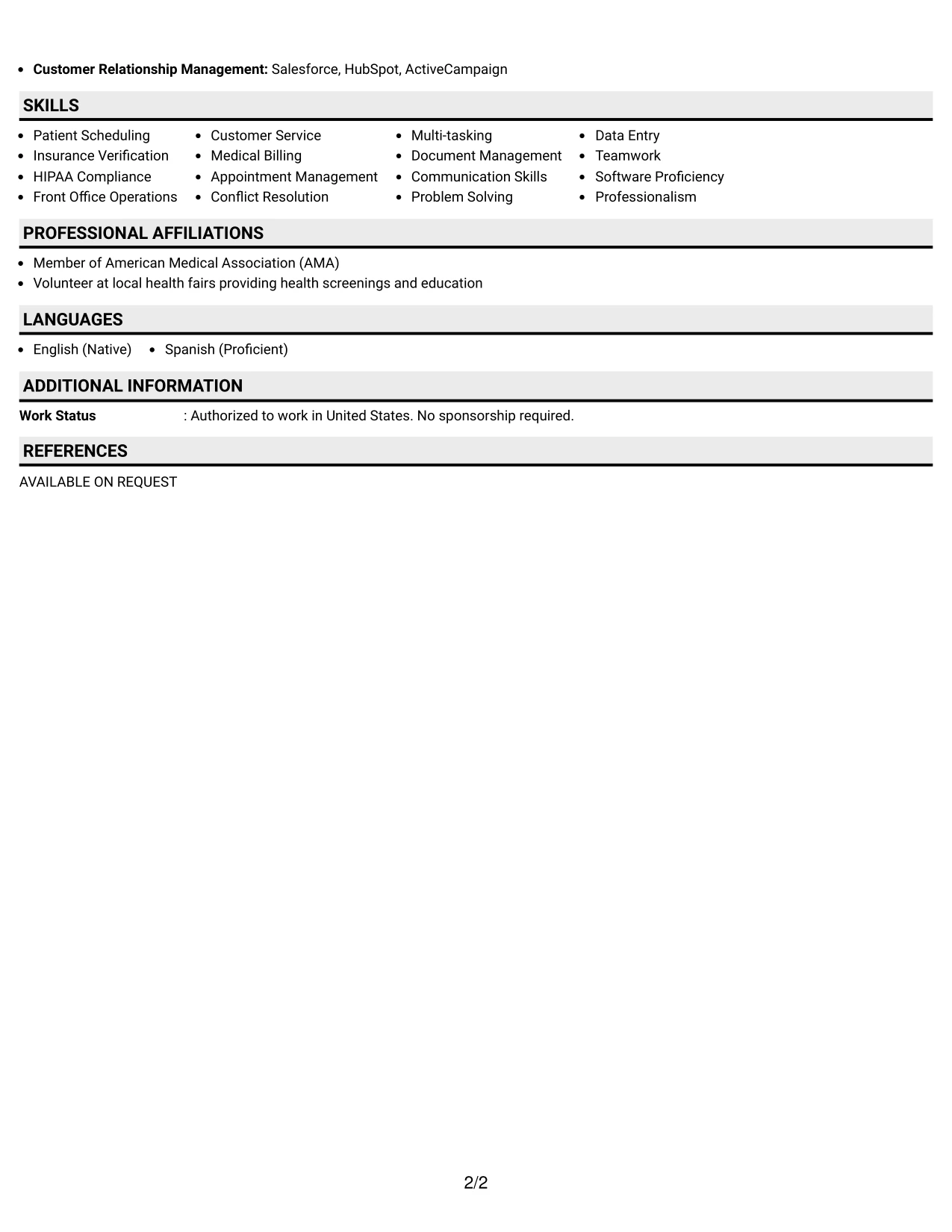Resume Example Page 2