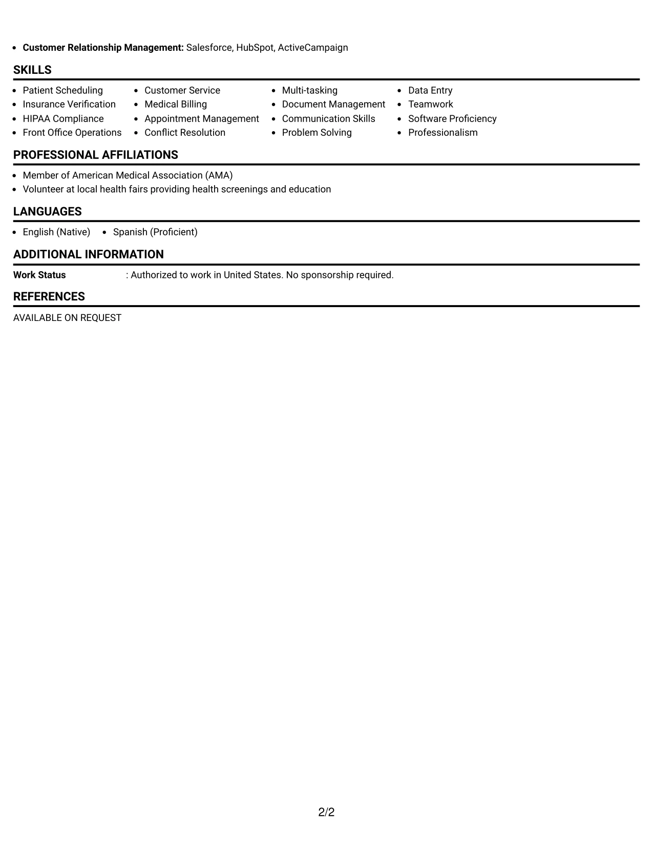 Resume Example Page 2