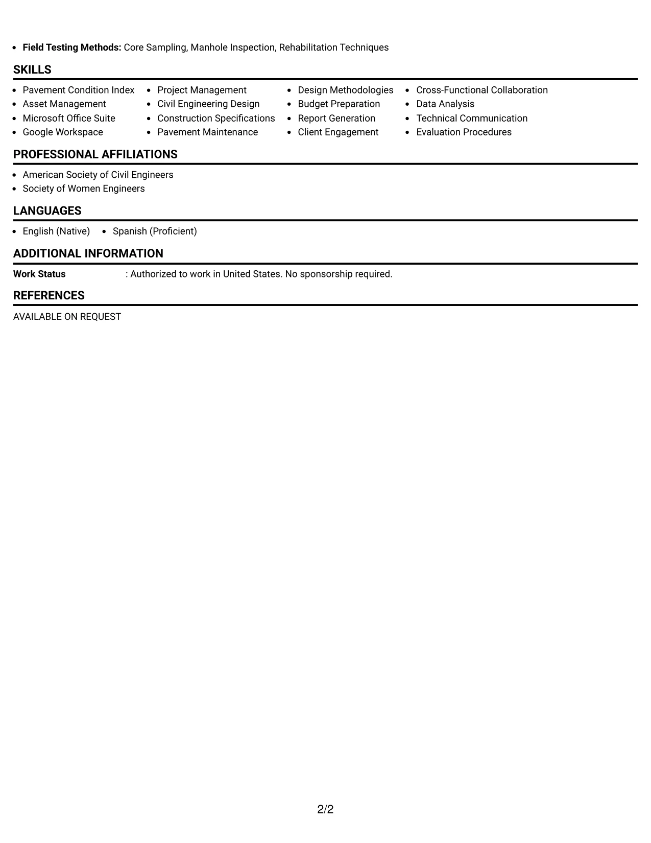 Resume Example Page 2