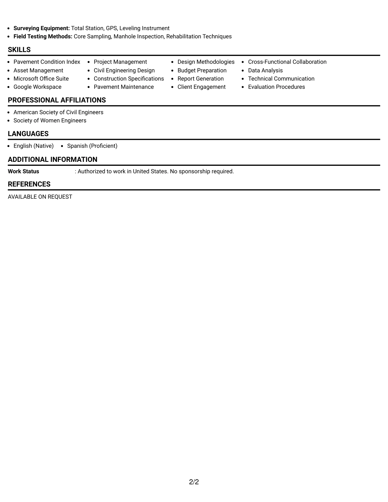 Resume Example Page 2