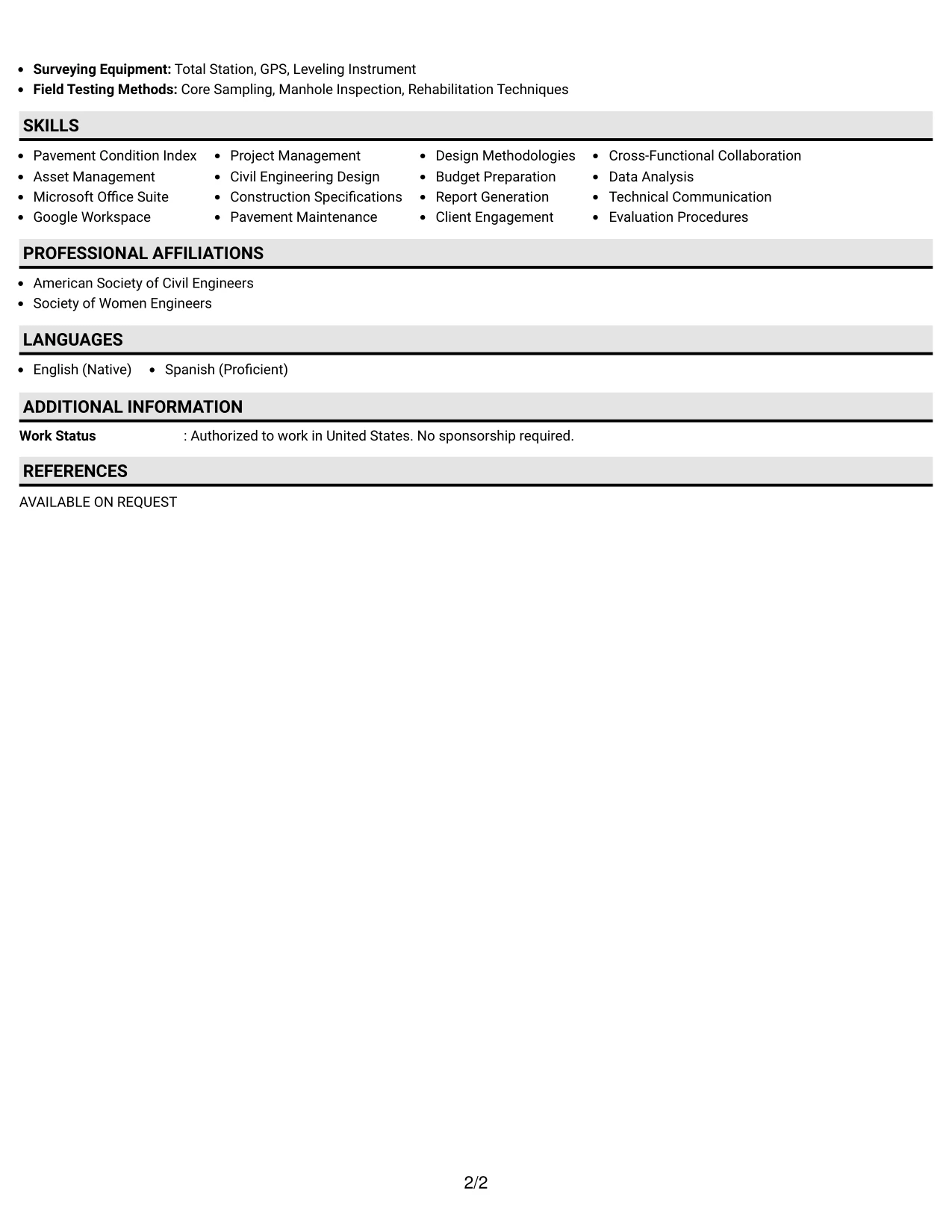 Resume Example Page 2