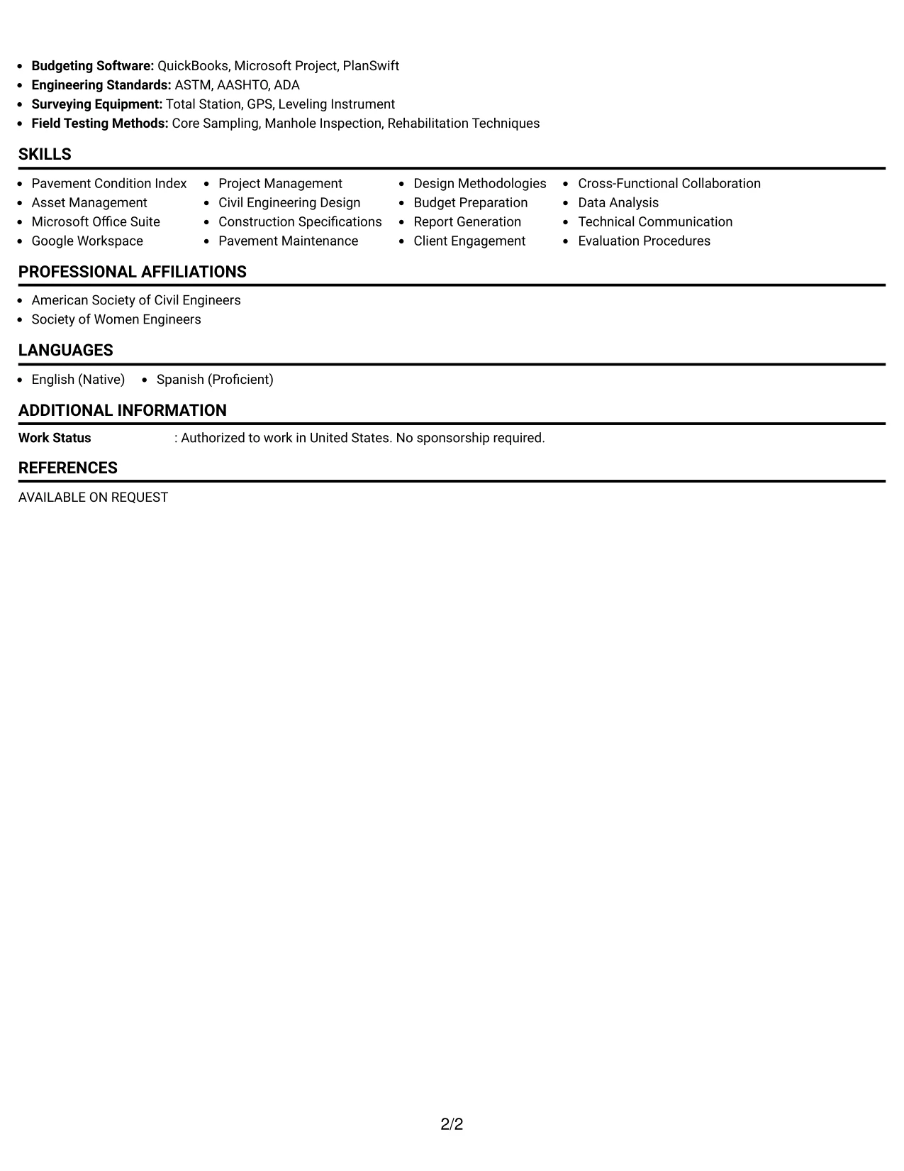 Resume Example Page 2