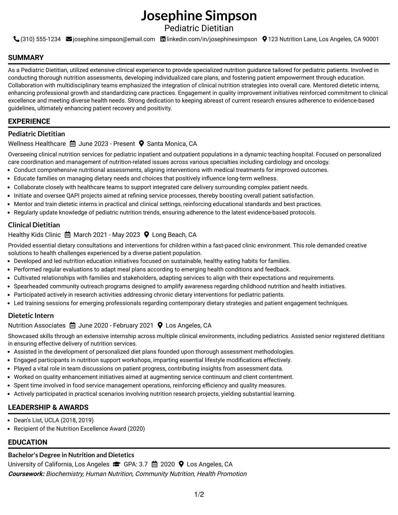 Resume Example Page 1