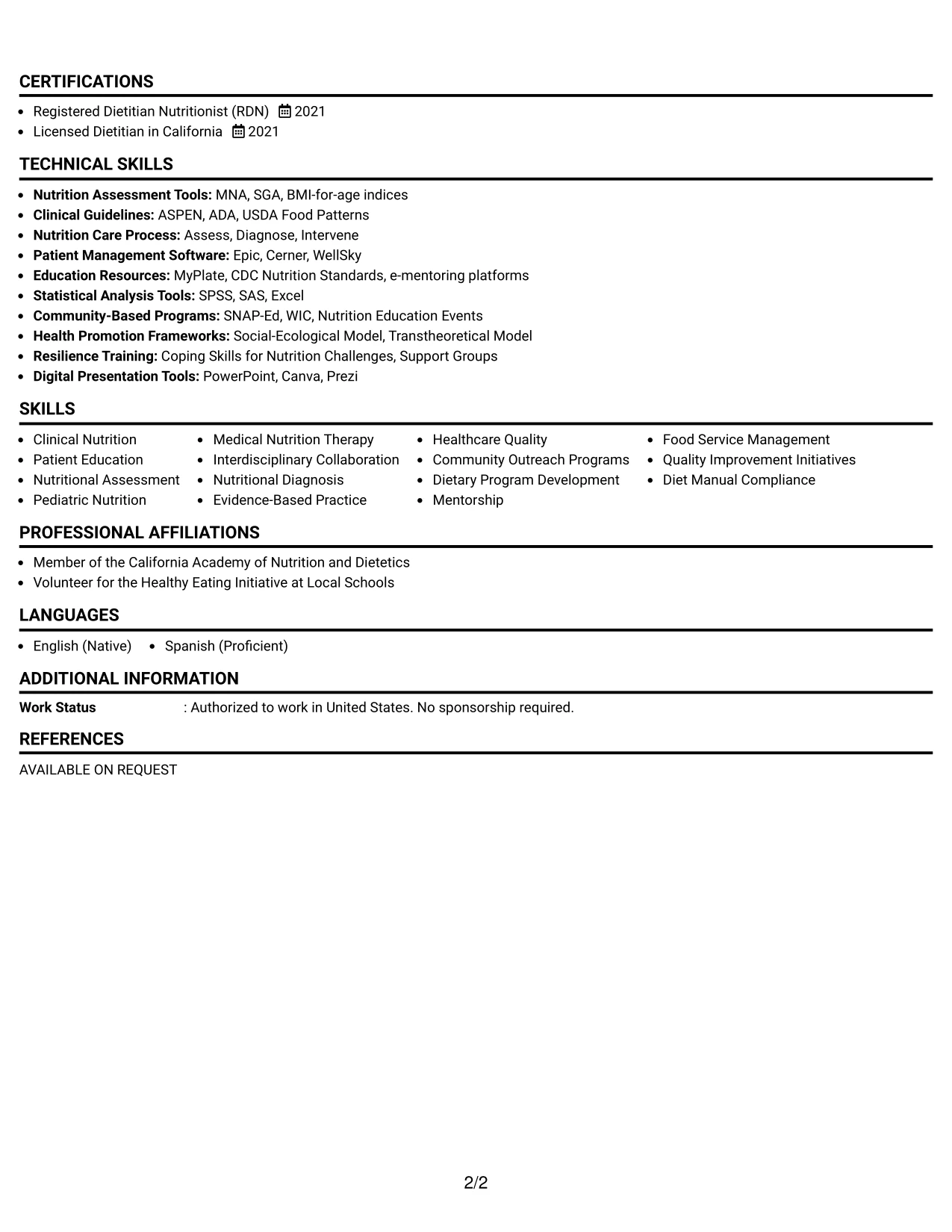 Resume Example Page 2