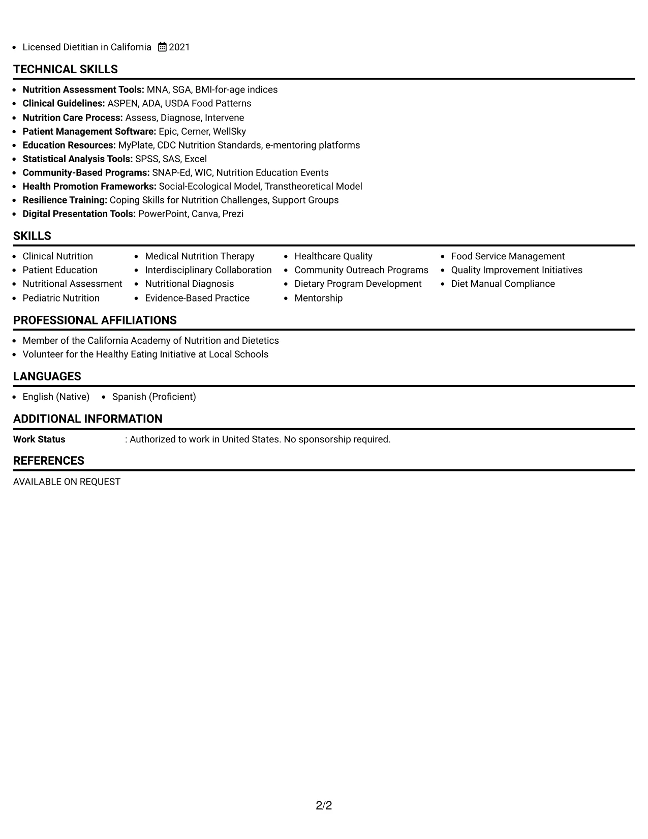 Resume Example Page 2