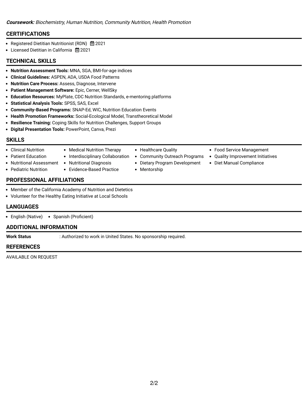 Resume Example Page 2