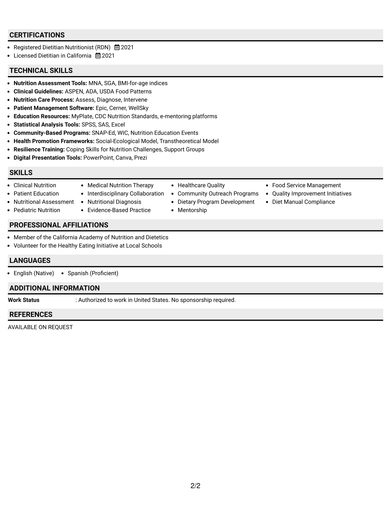 Resume Example Page 2