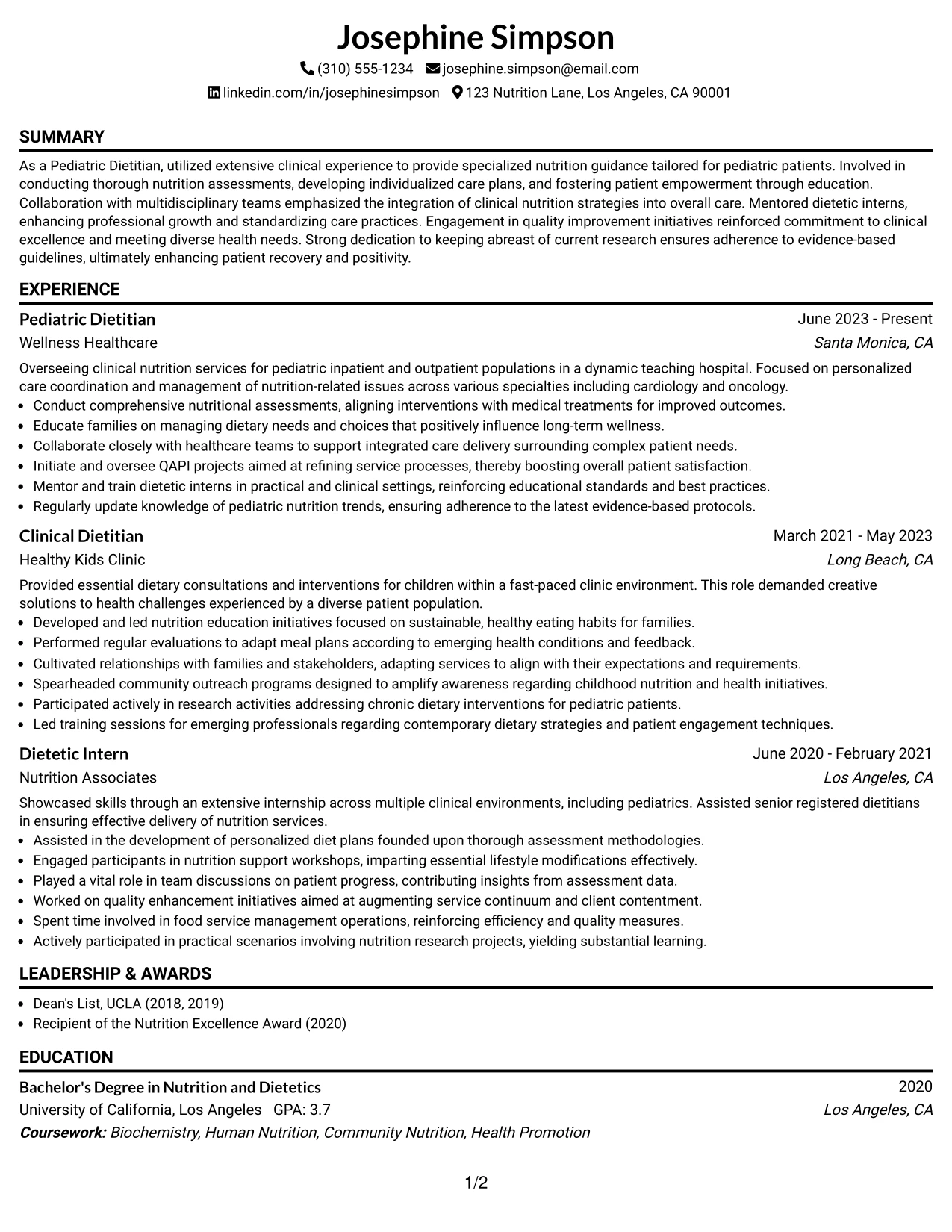 Resume Example Page 1