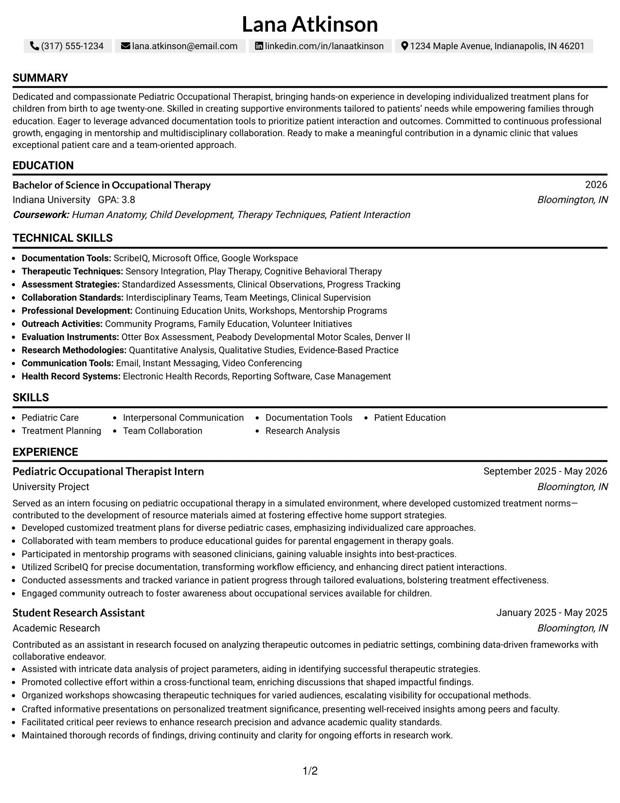Resume Example Page 1