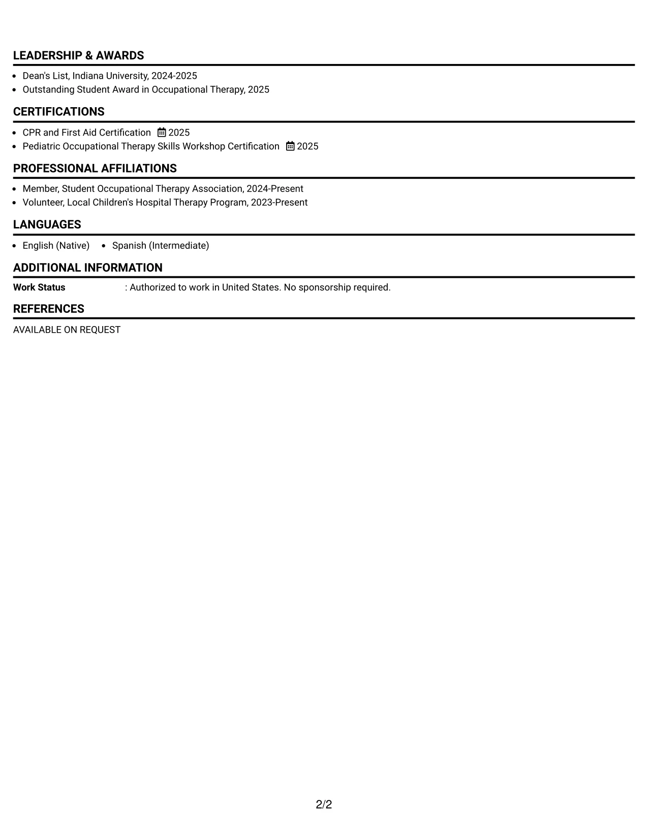 Resume Example Page 2