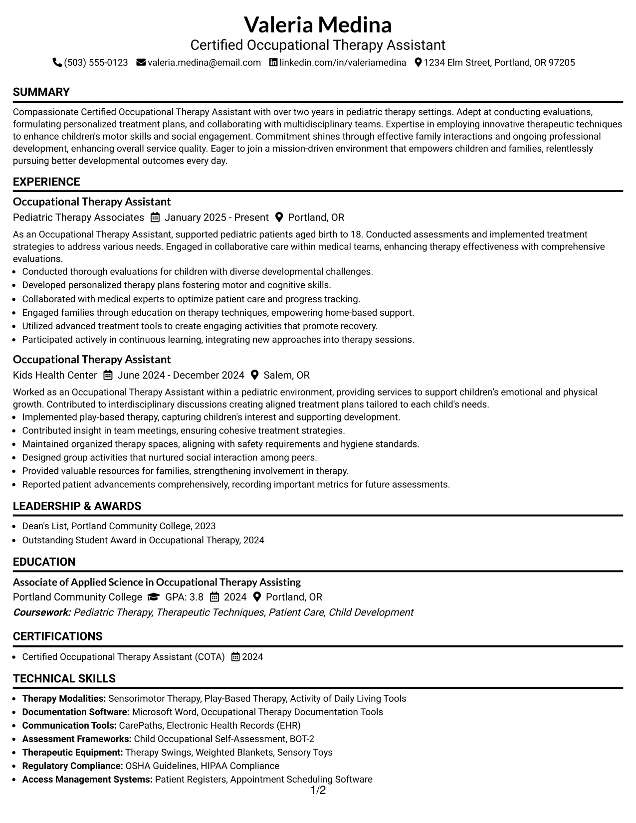 Resume Example Page 1