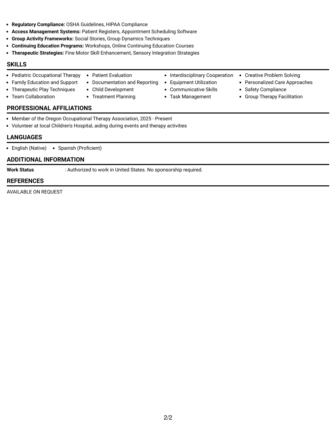Resume Example Page 2