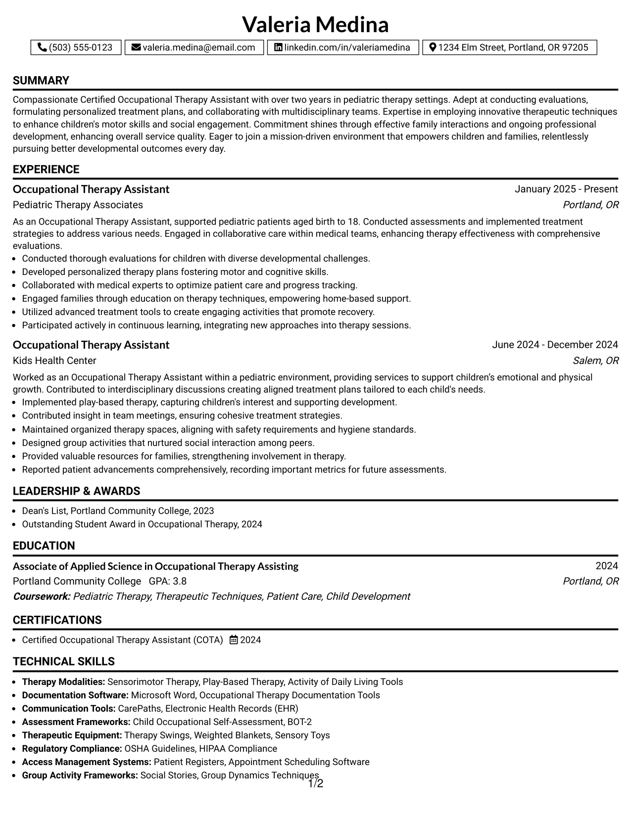 Resume Example Page 1