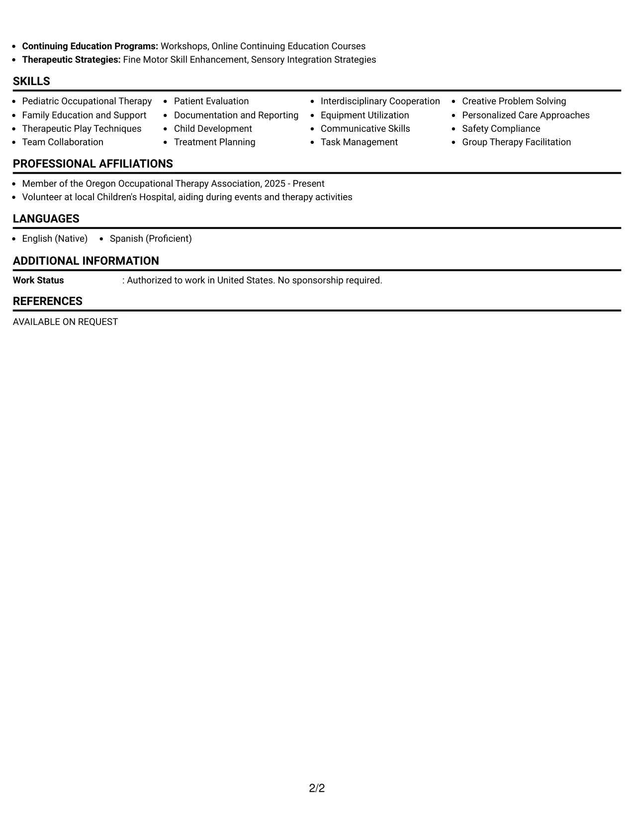 Resume Example Page 2